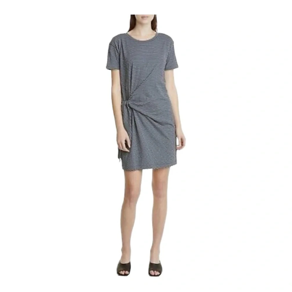 Vince Side Tie‎ Knee T-Shirt Stripped Dress in Grey